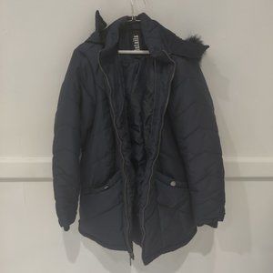 NWoT Intl. Details Women's Full Zip Hooded Puffer Jacket Navy Size 1X $170 8B468